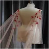 Bridal Veils Luxury Red Wedding Veils Chic One Layer Sequins Flower 3-Meters Long Bridal Accessories Cathedral Length Veil Custom Made Dh7Gk