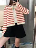 Women's Jackets Women Single Breasted Striped Cardigan Jacket ONeck Long Sleeve Casual Slim Short Knitted Coat for Ladies Spring 231026