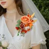 Dekoratif Çiçekler Yan Sonbahar Düğün Omuz Korsajları Gelin Annesi için Yanmış Turuncu Yapay Rustik Tören Partisi