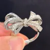 Luxe design strikknoop volledige diamanten ring 925 zilveren voorstel diner bruiloft matchmaking kleurloze klassieke stijl