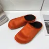 Fur Slippers Women Round Toe Horse Hair Slides Fussbett Sabot Sandals Female Mohair Black Rose Red Green Mules Shoes Flat Half Slipper Woman Casual Plush Shoes 35-45