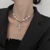 Collana con ciondolo croce di diamanti di lusso leggero e alla moda Collana di perle stile ISN per gioielli da donna Y2K