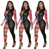 2020 New Winter Women Rompers Print Jumpsuits Turtleneck Long Sleeve Sexy Night Club Party Hollow out Bandage One Piece S M L XL X277J