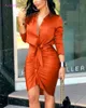 2024 Summer Womens Designer Clothing Dress V-Neck Pet Up Solid Long Sleeve Medium Length Shirt Dresses For Woman Robe Sexy Outfits