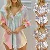 Casual Dresses 2021 Kvinnorna Färg randig knapp Front Blus Dress Vacation Shirt2356