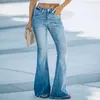 Jean taille haute élastique pour femme, pantalon en Denim, amincissant, Micro-évasé, décontracté, mode, polyvalent, printemps automne