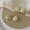 Stud Earrings White Rose Earring Clip And Ear Sold By Pair Women Trendy Engagement Wedding Birthday Party Gold Color Plated Jewelry 2023