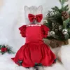 Kattdräkter 1 Set Pet Dress Christmas Dog Costume Elegant Red Kjol med Bow Headdress Princess Supplies