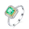 Cluster Rings YangFx Silver Color Luxury Princess Square Imitation Emerald Tourmaline Split Treasure Open Ring Female Jewelry