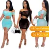 Arbeitskleider Großhandel Artikel Sheer Mesh Sexy 2-teiliges Set Frauen Sommer Party Club geraffte Bandage passende Sets Crop Top und Minirock