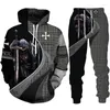 Tute da uomo Retro Cavaliere Templare Armatura Felpe con cappuccio/pantaloni/abito stampati in 3D Harajuku Jesus God Tuta Abbigliamento sportivo Cool 2 pezzi Set di abbigliamento