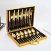 Dinnerware Sets 24 Piece Stainless Steel Western Tableware Household Knife Fork Spoon Tea 4 Wooden Box Craft Gift Set 231026