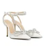 Perfetto bello Mach Mach doppio fiocco in raso tacchi alti donna impreziosito da cristalli partito matrimonio punta punta scarpe da donna EU35-40