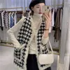 Kvinnors västar lyxiga kvinnor Pocket Vest S-4XL Coat Woolen Ladies Autumn Winter Sleeveless Houndstooth Jacket Fashion Plaid Cardigan Waistcoat