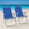 Camp Furniture Lot de 2 chaises de plage surdimensionnées inclinables à 4 positions Bleu Patio Jardin extérieur