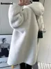 Pelliccia da donna Pelliccia sintetica Lautaro Autunno Inverno Lungo oversize Marrone Bianco Blu Spessore caldo Cappotto morbido in orsacchiotto Donna con cappuccio Elegante soprabito in pelliccia sintetica 231025