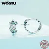 Stud WOSTU Real 925 Sterling Silver Flower Hollow Hoop Earrings For Women Lucky Clover Grass Ear Clips Wedding Party Jewelry Gift YQ231026