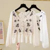 Women's Blouses Ladies Hollow Out Lace Hook Flower Lantern Sleeve Blouse Shirt Tops Knitted Loose Retro Short Pullover Shirts Women Autumn