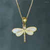 Hanger Kettingen Mode Goud Kleur Blauw Gesimuleerde Opaal Dragonfly Ketting Voor Vrouwen Inlay Crystal Bruiloft Sieraden Gift Haar