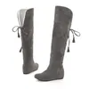 Botas Sexy Womens Inverno Manter Quente Sobre o Joelho Faux Suede Cunhas Coxa Alta Confortável Lace Up Sapatos Mujer Botas 231025