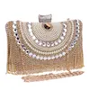 Kvällspåsar strassar Tassel Clutch Diamonds Beaded Metal Evening Bags Chain Shoulder Messenger Purse Evening Bags For Wedding Bag 231026