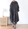 Abrigo de invierno, vestido con capucha de diseño Original, vestido holgado de talla grande para mujer, versión de gran tamaño, vestido con capa con abertura y cuello con capucha