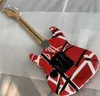 Raro Eddie Edward Van Halen 5150 White Stripe Red Chitarra elettrica Pickup a ponte singolo Floyd Rose Tremolo Whammy Bar Dado di bloccaggio Tastiera con manico in acero