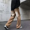 Herr jeans 2023 ropa elastisk midja vintage bruna baggy män byxor brev skum tröjor manliga hiphop raka avslappnade långa byxor