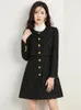 Mezclas de lana para mujer ZJYT Otoño Invierno Abrigo negro Mujer Vintage Chaquetas largas de lana con un solo pecho Elegantes prendas de vestir exteriores para mujer Veste Femme 231026