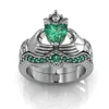 Eternal Claddagh Ring sätter lyx 10kt vitt guldfyllt 1ct hjärta grön safir kvinnor engagemang bröllopsring för kvinnor gåva siz220q