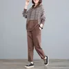 여자 트랙 슈트 스프링 캐주얼 느슨한 줄무늬 후드 2 피스 세트 스웨트 셔츠와 하렘 바지 트랙 슈트 대형 한국 땀복 여성