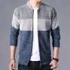 Suores masculinos ajuste fino retalhos malha cardigan casacos roupas de marca malhas sweatercoats topos outerwear jaqueta com zíper