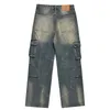 Jeans da uomo LACIBLE Patchwork curvo 2023 Tasche multiple Pantaloni lunghi casual da esterno primavera autunno Uomo Donna Allentati