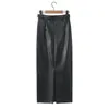 Skirts 2023 Sexy Black Back Slit PU Leather Pencil Skirt With Belt Women Package Hips Maxi Long