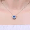 Kolye Kolyeleri Jewelrypalace Yeni Varış Kalp Bow Love 5ct Mavi Taş Yaratılan Spinel 925 Sterlling Gümüş Kolye Kolye Kadın için 45cm Q231026