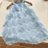 Vestidos de niña 2023 llegada de verano niñas sin mangas Halter pluma Sku azul lindo ropa Infantil Menina vestido de fiesta Custume 18M-6T