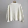 Damenpullover Top Damenmode Weiß Handgefertigt Gestrickte 3D-Blume Langarm Lose Wollpullover Lässige Dame O-Ausschnitt Pullover Kaschmir