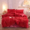 Ensembles de literie Designer Couverture de luxe 4 pièces Super Shaggy doux corail polaire chaud confortable ensemble de literie vison velours couette housse de couette ensemble de housse de couette couvre-lit