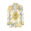 Women's Suits Noisydesigns Luxury Golden Blazer 2024 Print Floral Girls Lady Long Sleeve Jackets Coat Business Work Female Tops Suit