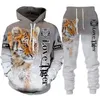 Tracksuits masculinos Cool Tiger 3D Animal Print Hoodie Calças Terno Manga Longa Pulôver Sportswear Tracksuit Casal Outfit Duas Peças Conjunto de Jogging