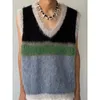 Giacca da donna a blocchi di colore vintage con scollo a V maglione gilet 2023 Autunno Inverno moda coreana in maglia design di nicchia impiombato top larghi 231026