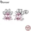 Stud Bamoer 925 Sterling Silver Pink Dog Paw örhängen för kvinnor Zirkonörör Studs Fashion Födelsedagsmycken gåvor YQ231026