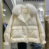 Womens Down Parkas Lagabogy Winter Women Real Fur 90% White Duck Jacket Short Puffer Coat Kvinna Vintage Mink Patchwork Parka 231025