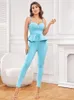 Pantalon de deux pièces pour femmes Beaukey Qualité Luxe Volants Bleu Bandage Ensembles Party Femmes Taille Haute Crayon Bodycon Maxi Ceintures Sweet Street Gril