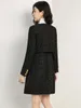 Women's Wool Blends ZJYT Autumn Winter Black Coat Women Vintage Single Breasted Long Woolen Jackets Elegant Ladies Outerwear Veste Femme 231026