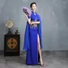 Etniska kläder damer förbättrade kinesiska cheongsam sexig lång modell show klänning mode kvinnor kantata prestanda maxi scen outfit 12087