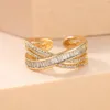 Wedding Rings Antique White Zircon Crossed For Women Gold Color Metal Vintage Bands Female Index Finger Ring Birthday Jewelry CZ