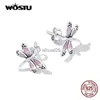 Ohrstecker WOSTU 925 Sterling Silber Feine rosa Libelle Ohrringe Insekt Tier Ohrstecker für Frauen Original hochwertiger Schmuck YQ231026