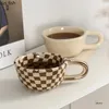 Mugs Irregular Checkerboard Coffee Cup Ceramic Water Cups Milk Tea Afternoon Mug Drinkware 231026