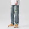 Erkek kot pantolon düz tüp yaz gevşek pantolon Amerikan tarzı yıkanmış yüksek cadde ışık renkli